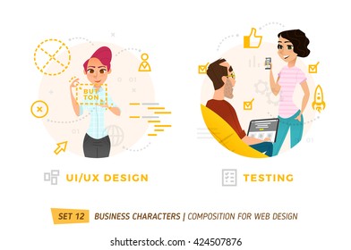 Business characters in circle. Elements for web design. 