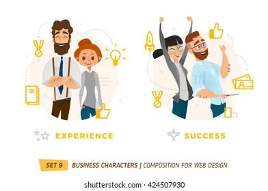 Business characters in circle. Elements for web design. 
