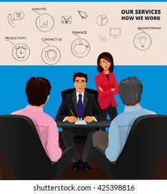 Business characters Concept. Meeting and Brainstorming Vector Illustration