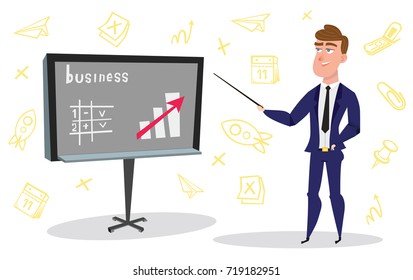 Business characters design. Presentation of business processes