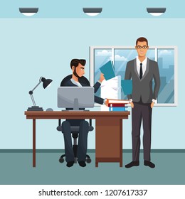 business characters in office scene
