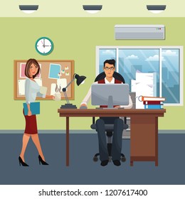 business characters in office scene