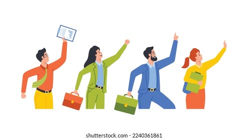 Business Characters Run, People Late in Office, Anxious Business Men or Women Hurry at Work due to Oversleep or Traffic Jam. Stress Work Situation Concept. Cartoon Vector Illustration