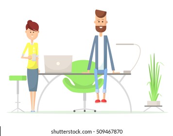 Business characters scene. Businessman and secretary in modern office. Vector illustration. Business characters. Business characters. Business characters. Business characters. Business characters.