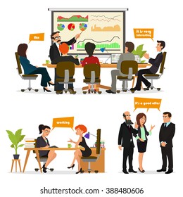 Business characters scene. business meeting in the office. vector illustration.