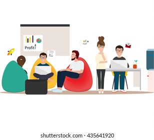 Business characters scene. Teamwork. Business co working process. Vector illustration