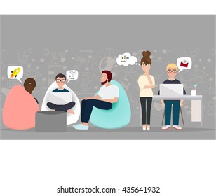 Business characters scene. Teamwork. Business co working process. Vector illustration