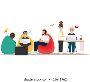 Business characters scene. Teamwork. Business co working process. Vector illustration