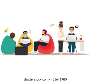 Business characters scene. Teamwork. Business co working process. Vector illustration