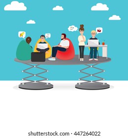 Business characters scene. Teamwork in modern business office. Business co working process. Vector illustration