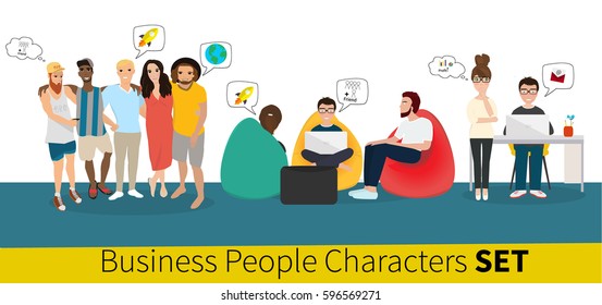 Business characters scene. Teamwork in modern business office. Business co working process. Vector illustration