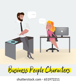 Business characters scene. Teamwork in modern business office. Business co working process. Vector illustration
