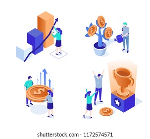 Business characters set. Can use for web banner, infographics, hero images. Flat isometric vector illustration isolated on white background.