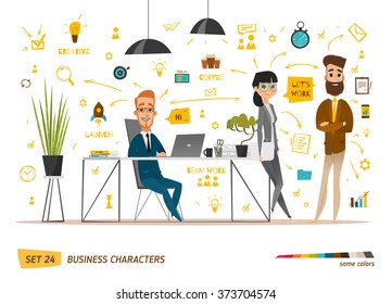 Business characters set. Working time in office