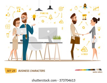 Business characters set. Working time in office