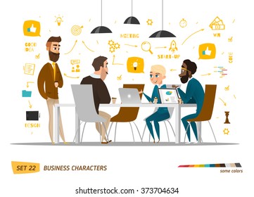 Business characters set. Working time in office