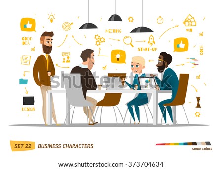 Business characters set. Working time in office