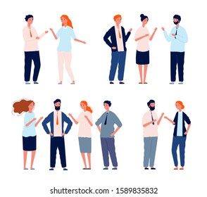 Business characters talking. People groups conversation people dialogue vector set