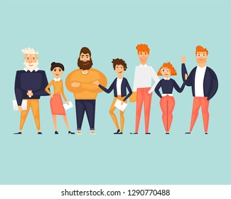 Business characters, team, about us. Flat design vector illustration	