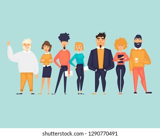 Business characters, team, about us. Flat design vector illustration	