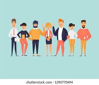 Business characters, team, about us. Flat design vector illustration	