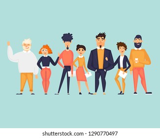 Business characters, team, about us. Flat design vector illustration	