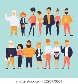 Business characters, team, about us. Flat design vector illustration	