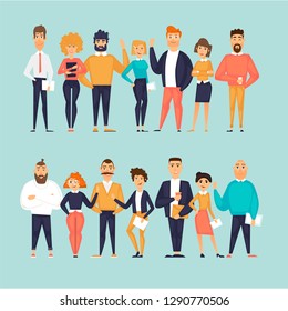 Business characters, team, about us. Flat design vector illustration	