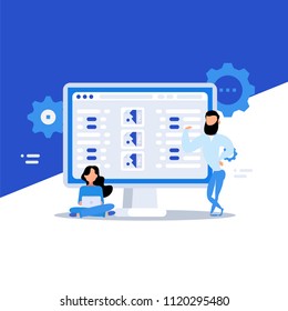 Business characters. Teamwork, collaboration and discussion, conference table, brainstorm. Workplace. Office life