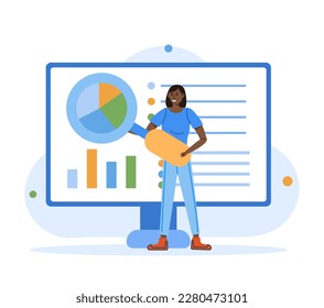 Business characters using remote servers to analyzing large sets of data and recognizing mistakes. Actionable data concept. Vector illustration.