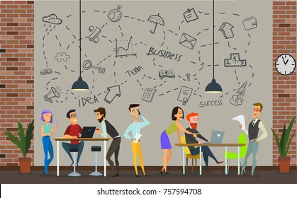Business characters in the working environment. Vector Illustration of a flat design.