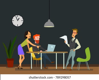 Business characters in the working environment. Vector Illustration of a flat design.