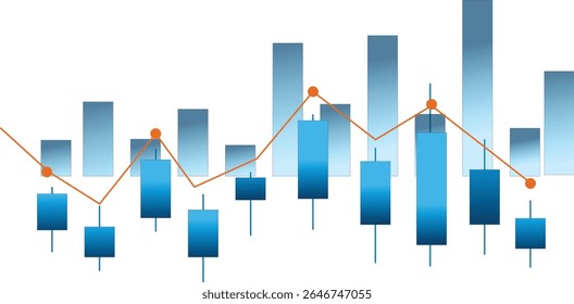 business chart with arrow Transparent PNG Stock Market Growth Chart  Investment Trading Analytics  Blue Candlestick Chart with Orange Trend Line Overlay