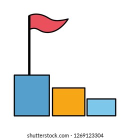 business chart bar with flag