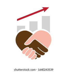business chart in behind of heart shaped shaking hands, vector 