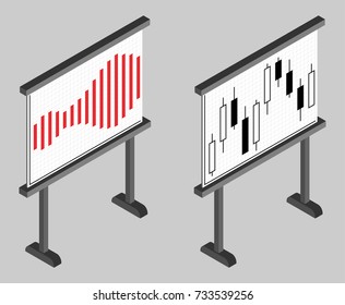 Business chart board. Set of graphs. Analysis statistic data visualization. Vector illustration