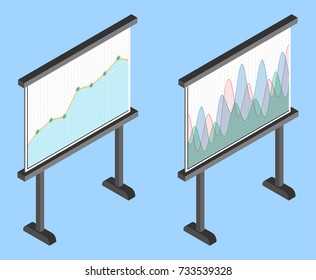 Business chart board. Set of graphs. Analysis statistic data visualization. Vector illustration