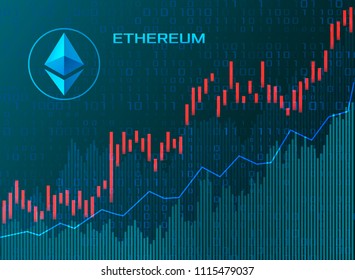 Business chart candles chart stock market investment trading Etherium or EOS arrows up. vector illustration