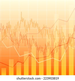 business chart with candlestick and graph on summer orange background (vector)