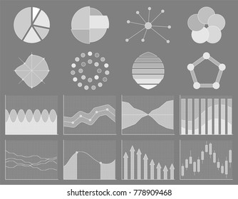 Business chart collection. Set of graphs. Analysis statistic data visualization. Infographic data presentation elements. Vector illustration