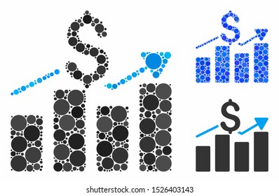 Business chart composition for business chart icon of circle elements in different sizes and color tints. Vector round elements are combined into blue composition.