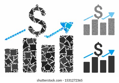 Business chart composition of rough pieces in different sizes and color tinges, based on business chart icon. Vector tremulant pieces are composed into collage.