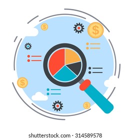 Business chart, data analysis, financial statistics, market trends analysis concept. Flat design style icon for websites, applications, booklets, brochures, layouts.