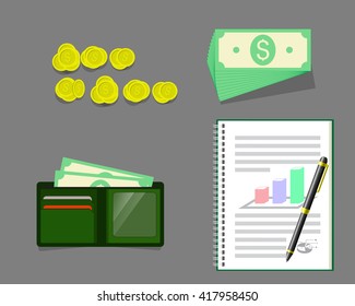 Business chart data   Banknote and wallet.