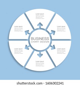 Business chart design. Diagram divided into six processes. Presentation template.