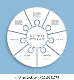 Diseño de organigrama empresarial. Diagrama dividido en siete procesos. Plantilla de presentación.