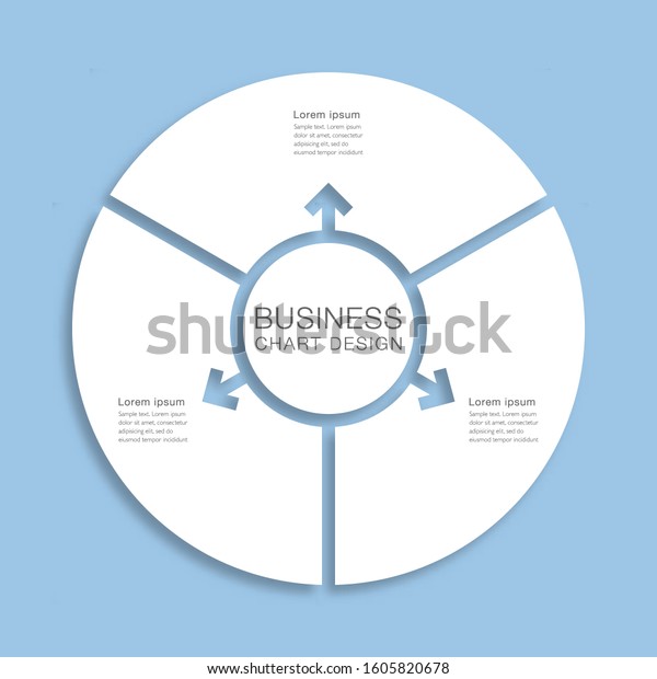 Business chart Design. Diagram divided into
three processes. Presentation
template.