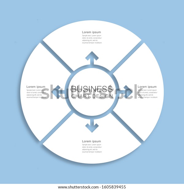 Business chart Design. Diagram divided into\
four processes. Presentation\
template.