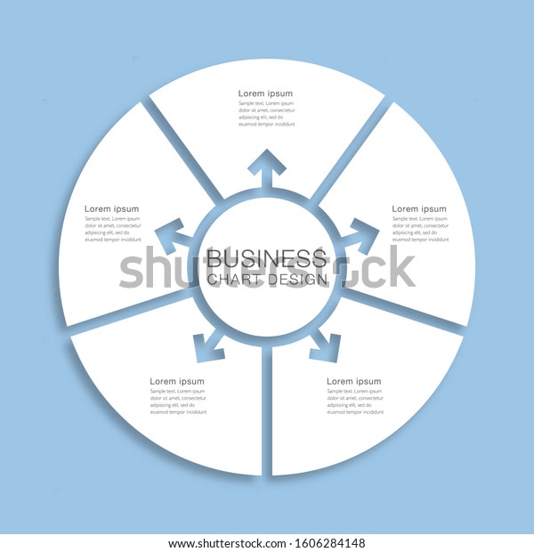 Business chart Design. Diagram divided into\
five processes. Presentation\
template.