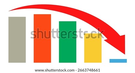 
Business chart design with red arrows and bar charts in a flat style. Flat style chart vector. Economic downturn sign.